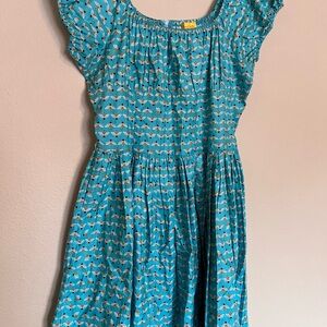 Bernie Dexter Teal Bee Print Dress with peasant neckline and sleeves